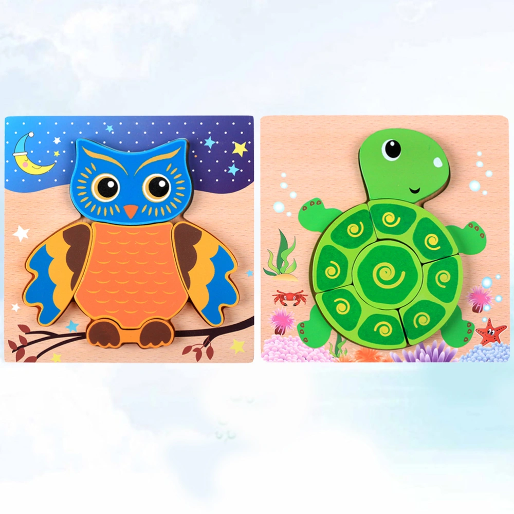 2pcs Wooden Puzzle Plaything 3D Puzzle Toy DIY Handmade Craft Puzzle Jigsaw Puzzle Model for Kids Children (Owl + Turtle)