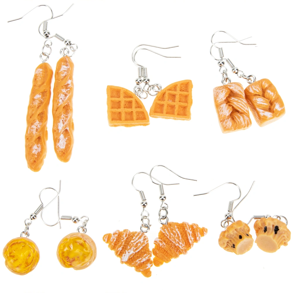 6 Pairs Simulation Food Bread Dangle Drop Earrings Jewelry for Women Girls