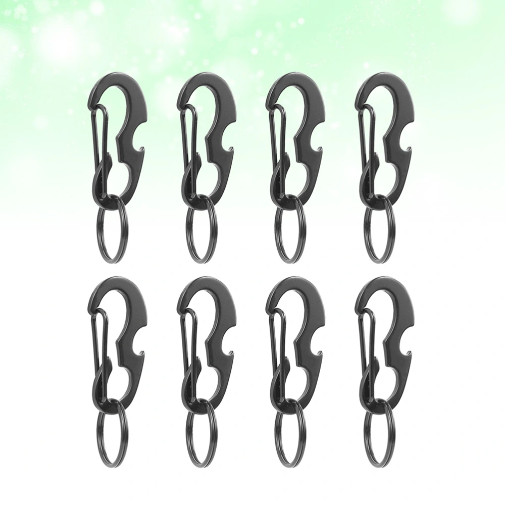 8pcs Mini Carabiners Climbing Backpack Spring Clasps EDC Keychain Camping Bottle Hooks Bottle Opener (Black)