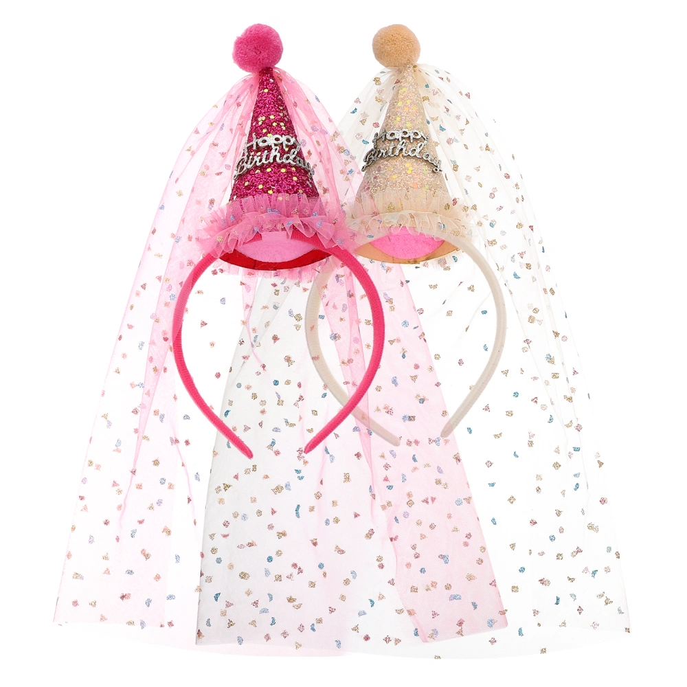 2Pcs Beautiful Kids Veil Headdress Birthday Decor Hair Band Headwear for Girl