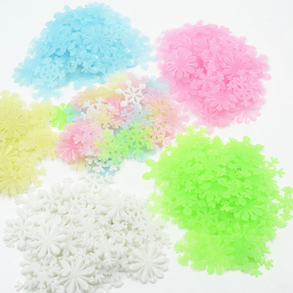 300pcs 3cm 3D Snowflake Luminous Wall Stickers Fluorescent Color Wall Decoration for Decor (Mixed Color)