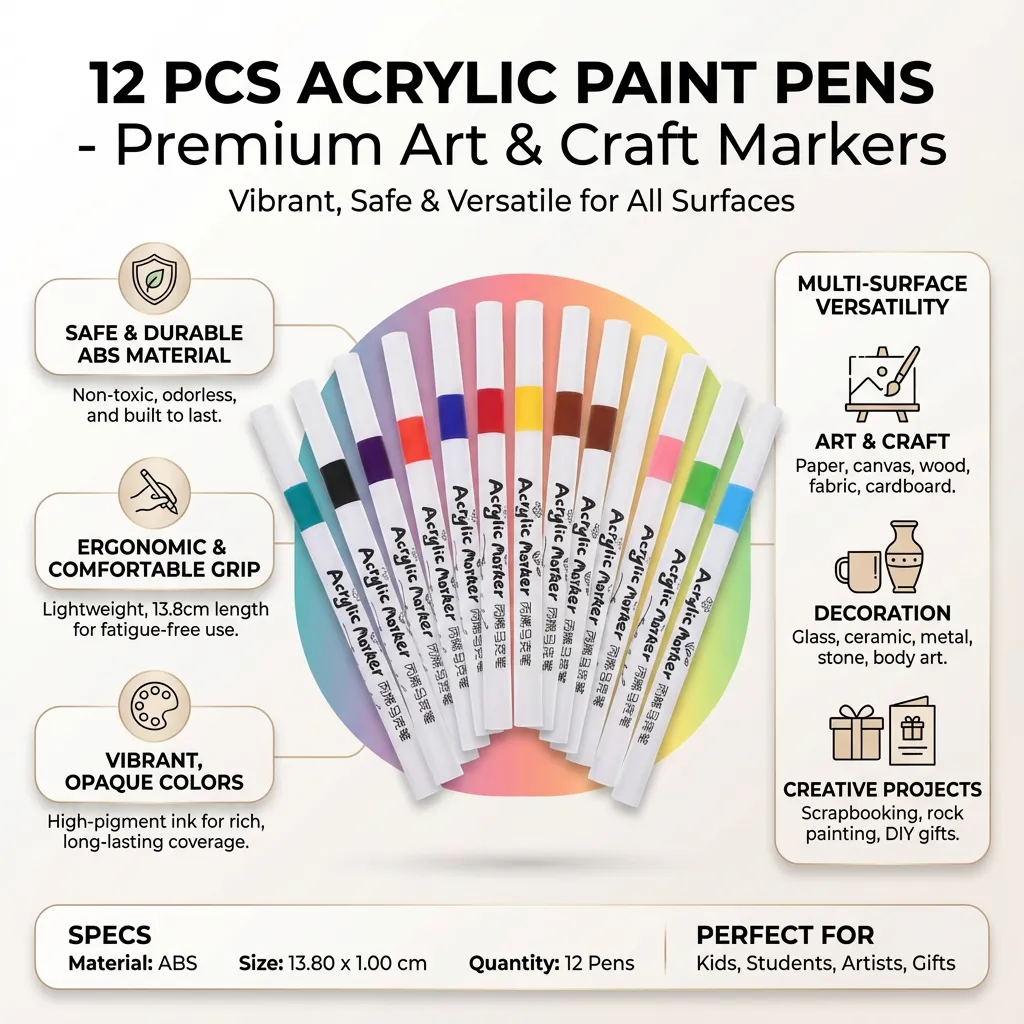 12 Pcs Paint Pens Kids Colored Painting Marker Pens Art Crafting Paint Pens