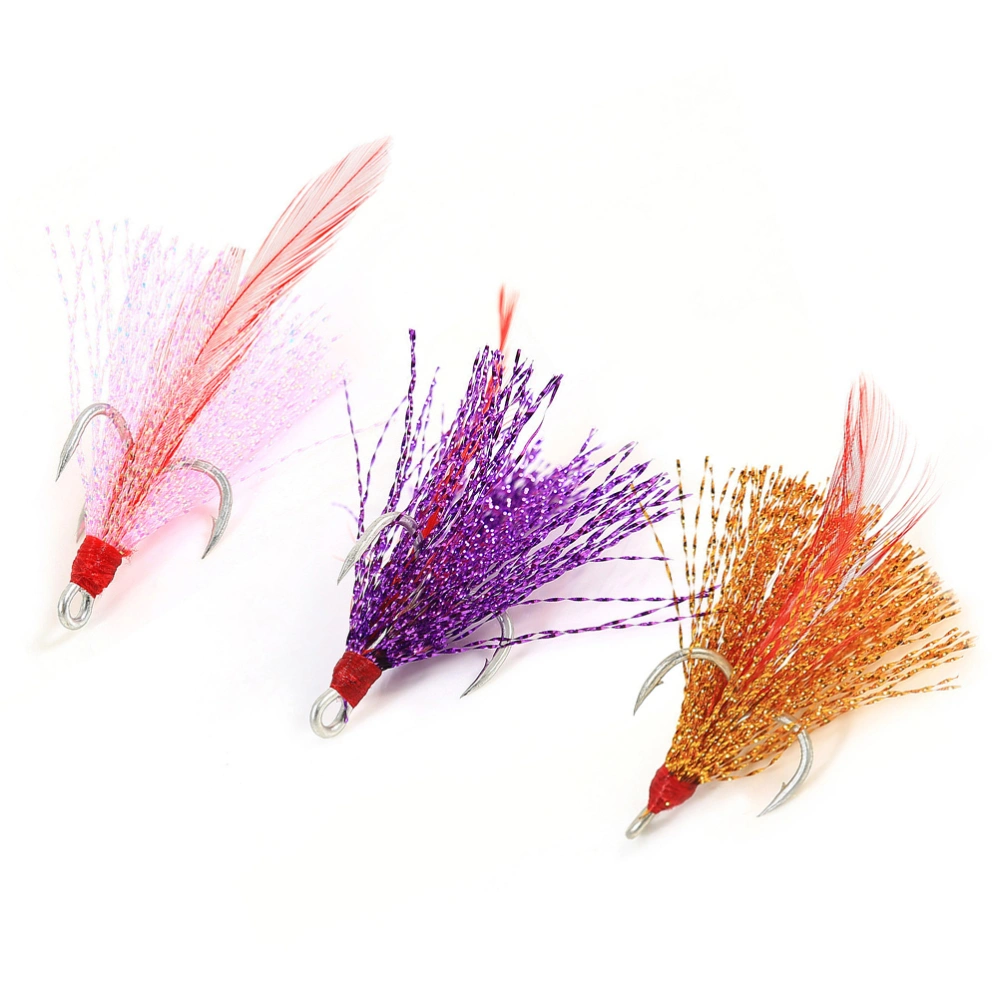 3pcs Ribbon Feather Fishing Lure 3-Hooks Fishing Bait Hooks Fishing Tackle Accessories (Random Color Size 6)