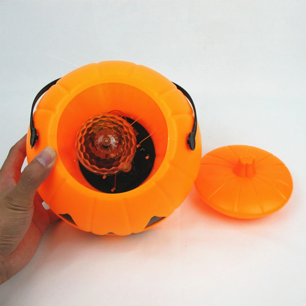 1Pc 17cm Jack-o '-lantern Children's Hand - Held Rotating LED With Star Light Band Music (Orange)