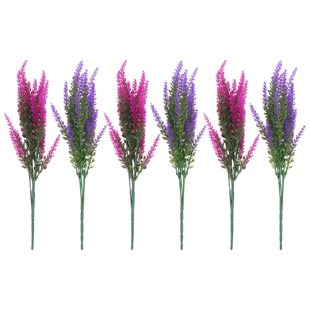 6Pcs 5 Forks Artificial Lavender Flower Simulation Decoration Flower for Bouquet Home Office Wedding Decor (Purple Rosy for Each 3Pcs)