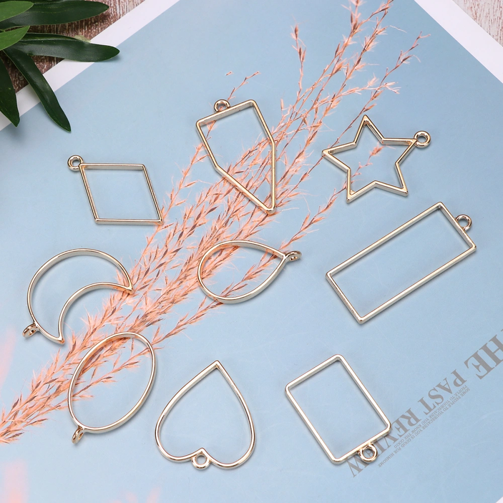 10 Pcs Geometric Pendant Accessories Copper Hollow Out Hanging Pendant Earrings Jewelry Supplies for DIY Bracket Jewelry Earrings Epoxy Pendant Craft (Golden, Mixed Style)