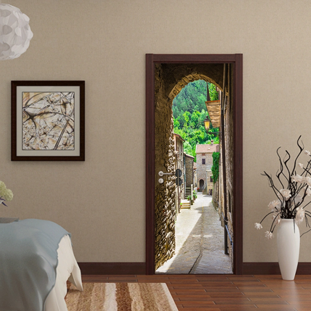 2pcs 3D Door Stickers Simulation Alleyway Door Mural PVC Self-Adhesive Removable Wallpaper