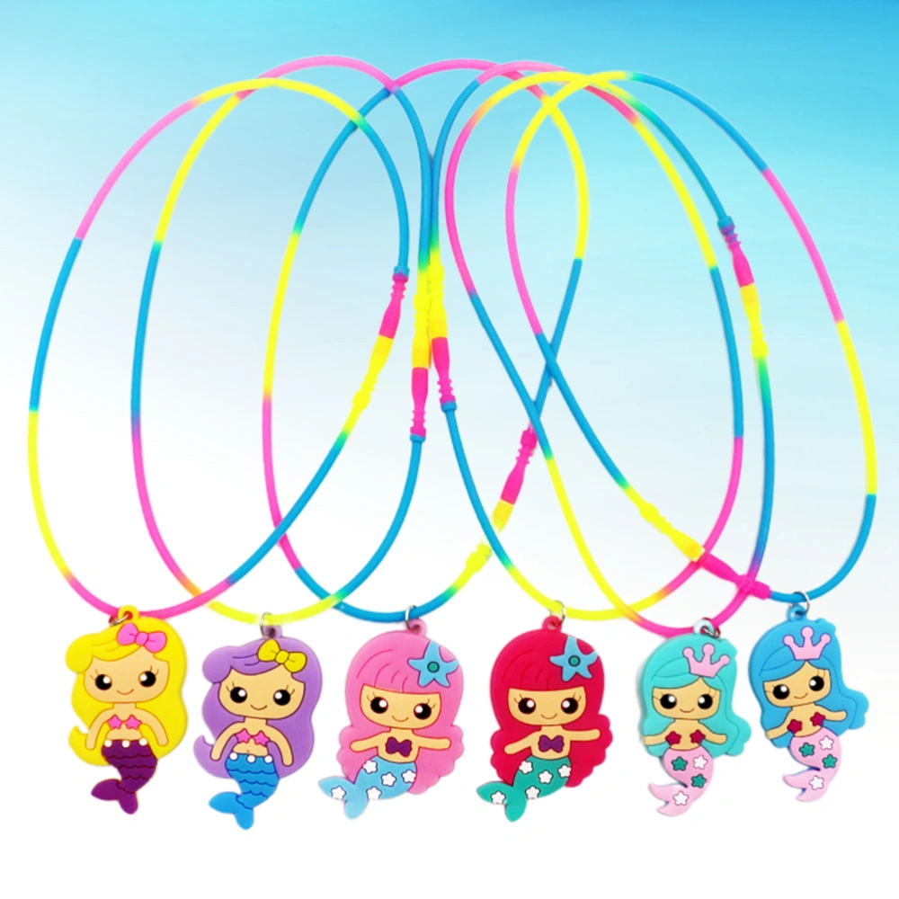 6pcs Mermaid Theme Necklace Cartoon Kids Playthings Funny Kids Toys Gift Party Supplies Favors for Children Toddlers (Mixed Color)