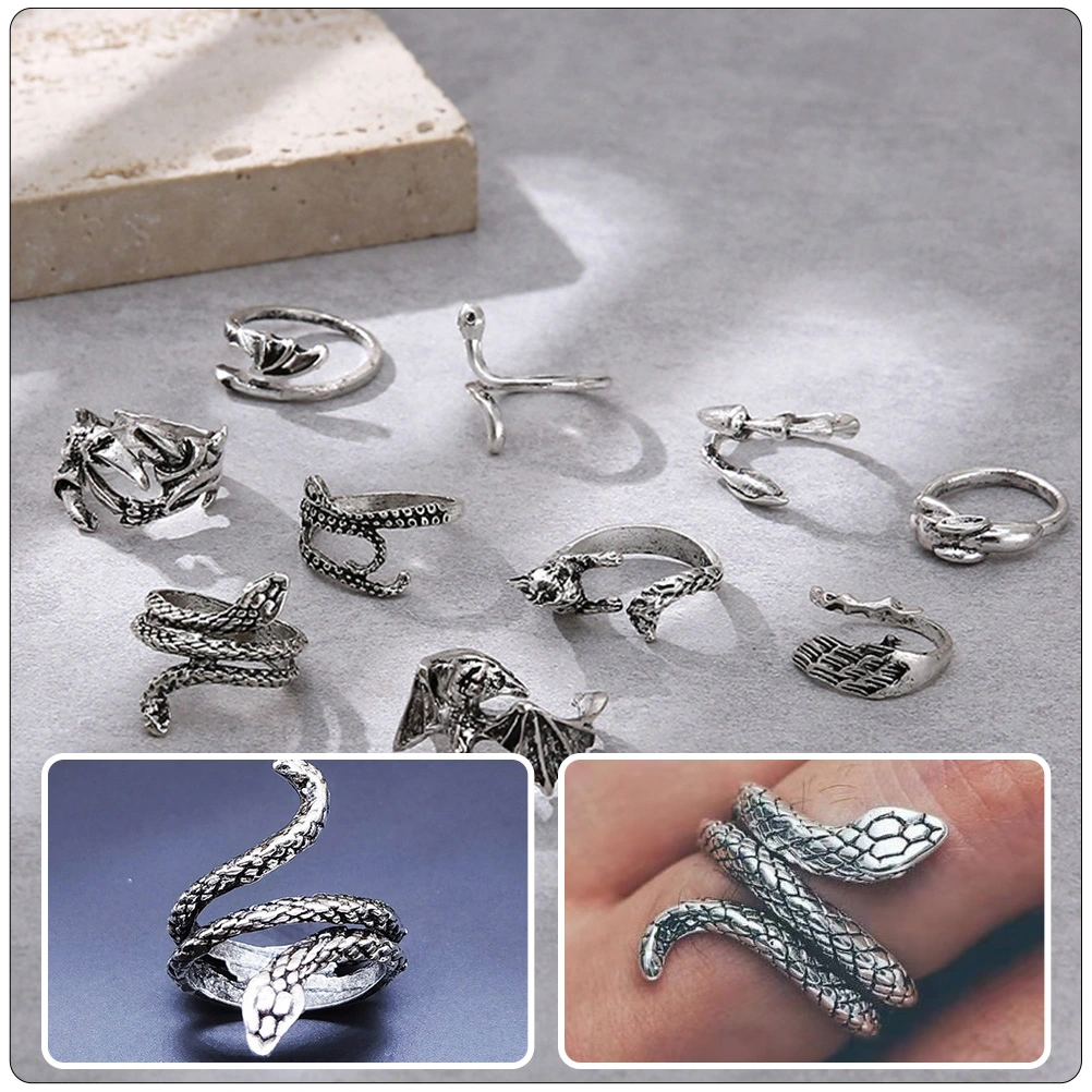 10pcs Halloween Rings Vintage Rings Decorative Rings Party Adjustable Rings