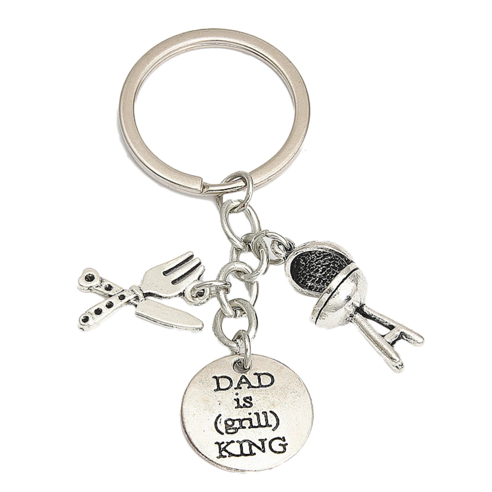 1pc And Fork Chair Charms Keychain DAD IS (grill) KING Daddy Family Father's Day Gift Keyring (Silver)