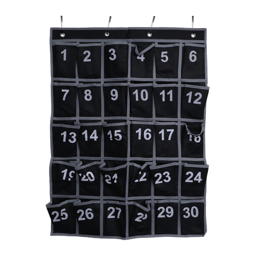 30 Pockets Cell Phone Hanging Bag Numbered Classroom Sundries Holder Classroom Chart Wall Hanging Bag Hanging Organizer (Black)