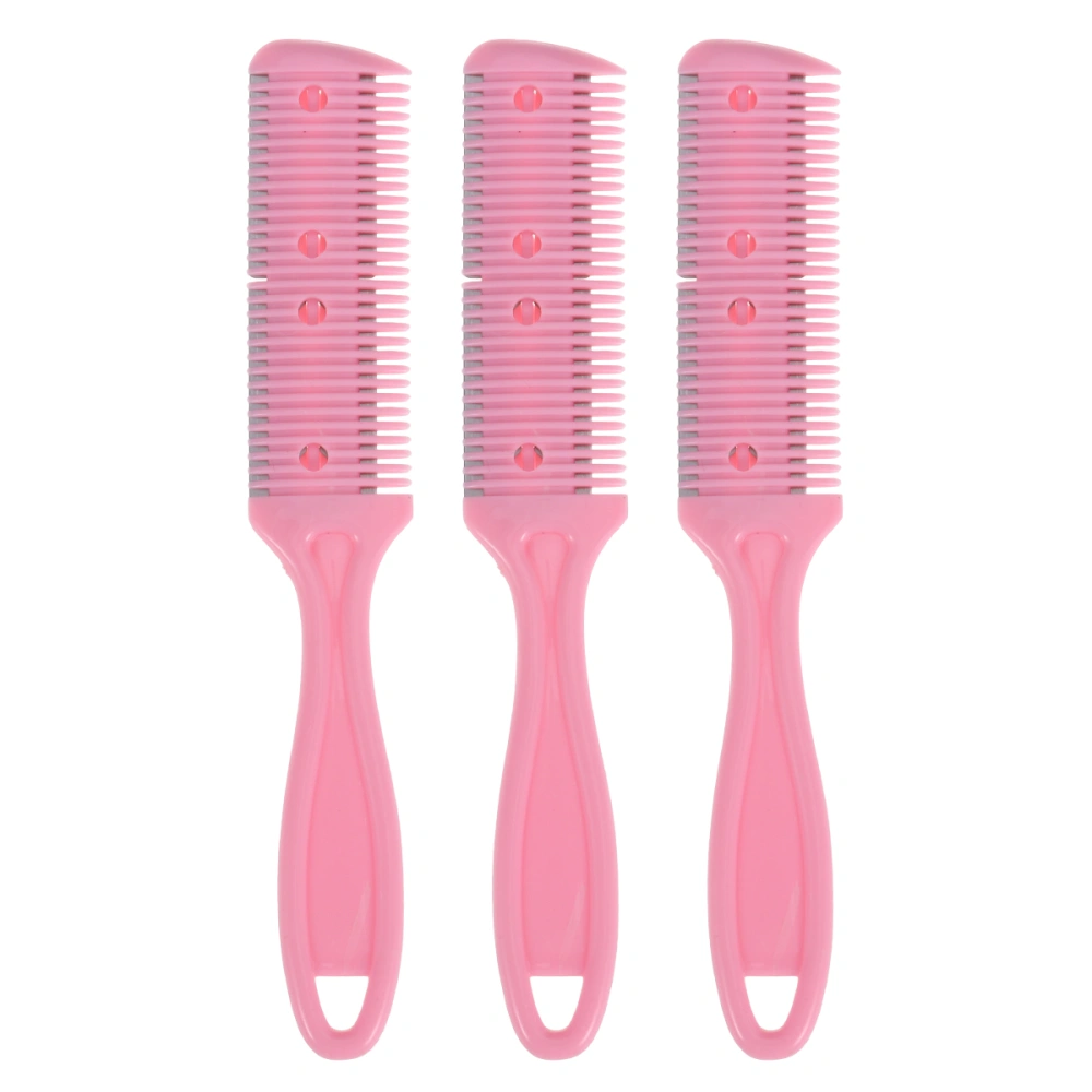 3pcs Hair Cutter Comb Double Side Haircut Scissors Metal Razor Plastic Hair Comb Cutter Trimmer with Stainless Steel Hair Shaper Razor for Both Long and Short Hair (Pink)