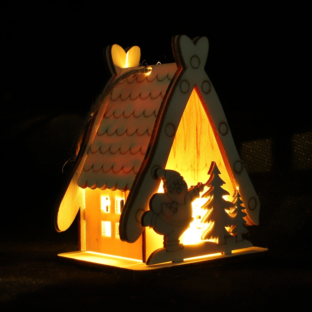 1Pc Christmas Theme Wooden House Adornment DIY Glowing House Ornament Xmas Decor