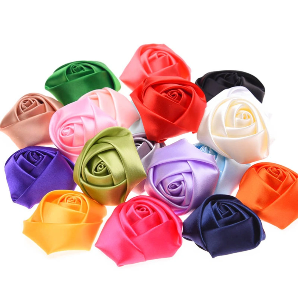 30pcs DIY Fabric Handmade Ribbon Craft Ornaments Gift Three-dimensional Rose Flower Headdress Bouquet Wedding Decor Clothing Accessories 4CM (Milky White)