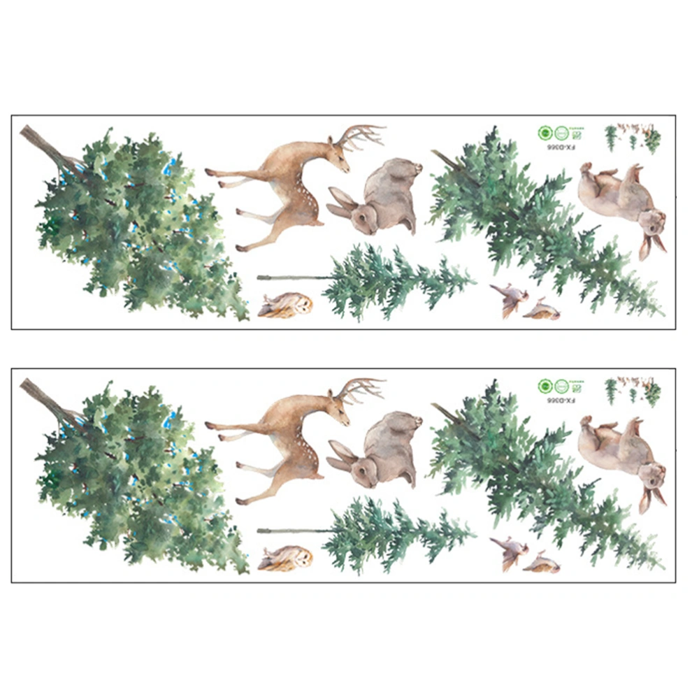 2 Sets Cartoon Forest Deer Wall Stickers Pine Forest Animal Wall Sticker Decor