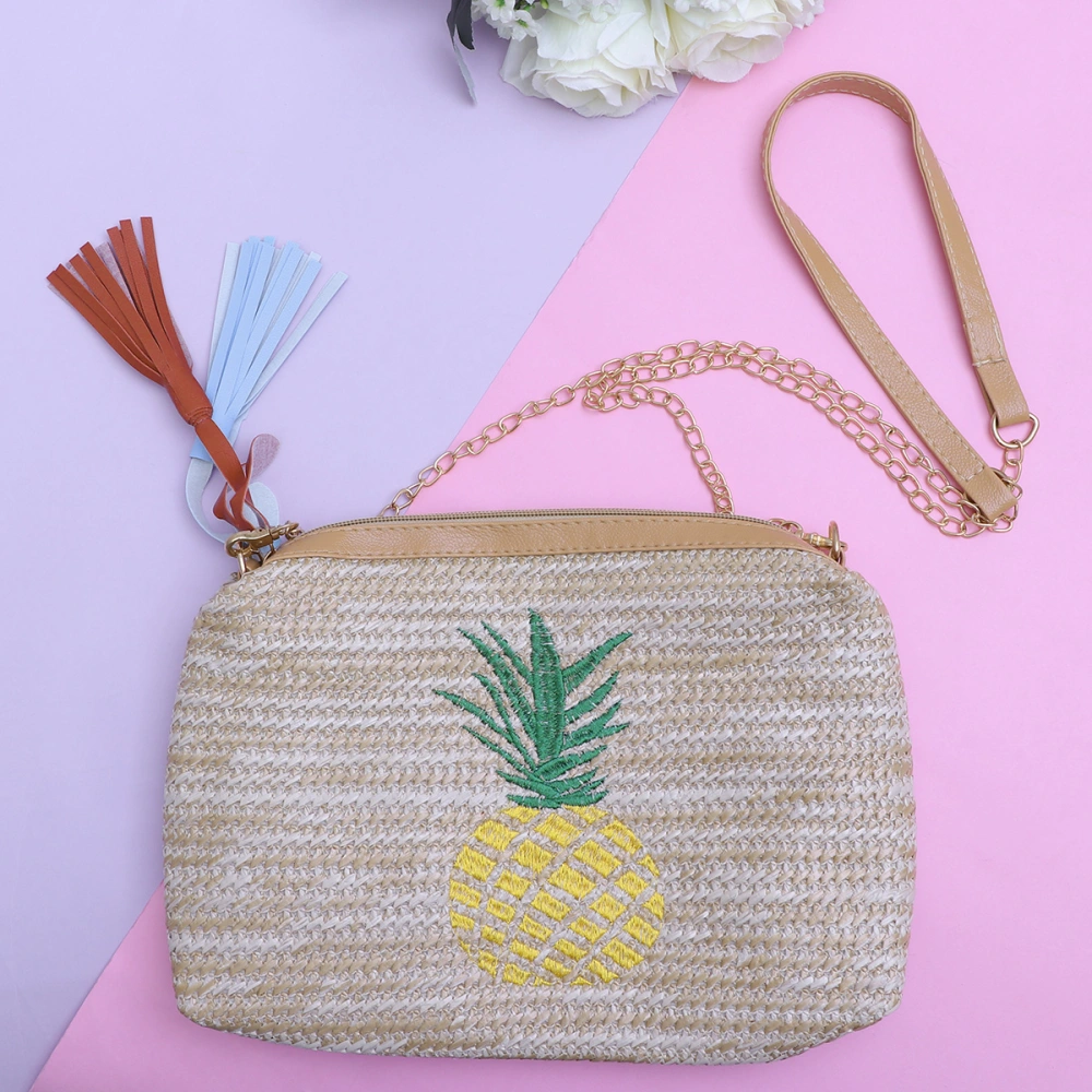 Straw Bag Tassels Shoulder Bag Pineapple Storage Bag Embroidery Crossbody Bag for Woman Female Lady