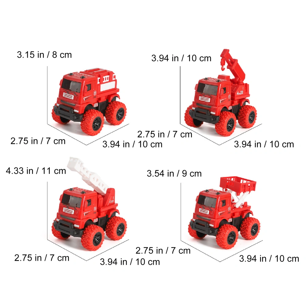 4pcs Friction-powered Fire Truck Friction-powered Fire Car Model Toy for Children