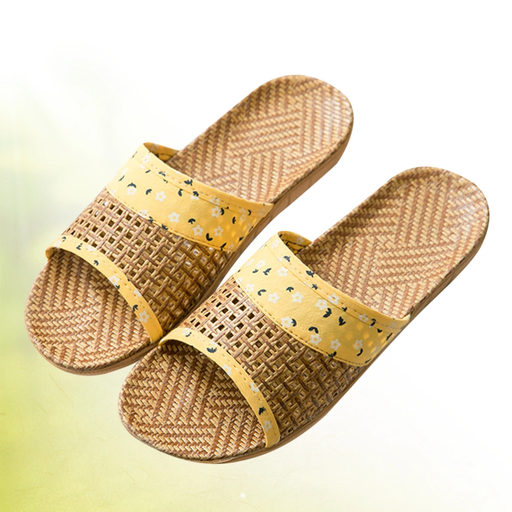 1 Pair Printing Thick Bottom Slippers Shoes Non Sandals Creative Open Toed Slippers for Home (Yellow, Size 25CM, 8US, 5.5UK，39EU, 9.825Inch )