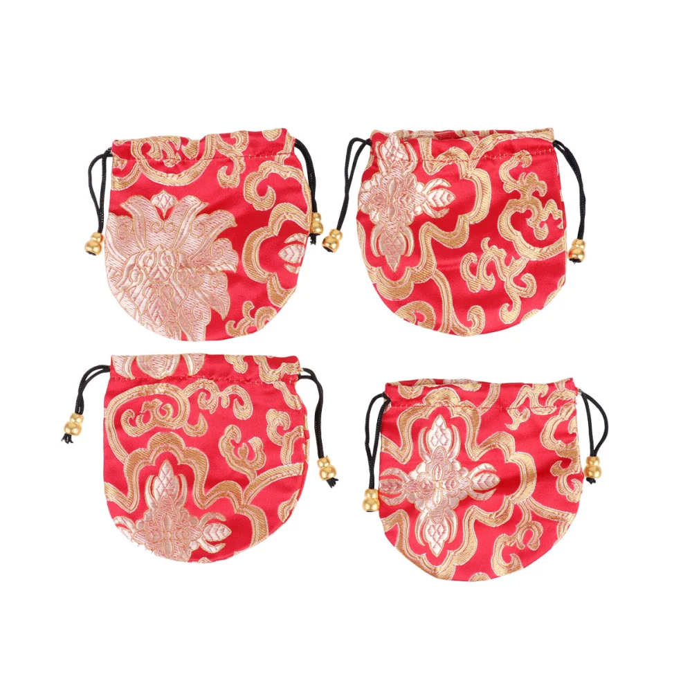 4PCS Drawstring Jewelry Storage Bag Package Pouch Gift Bag Wedding Party Decor (Red)