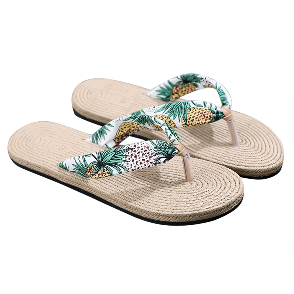 1 Pair Women's Slippers Wedges Imitation Straw Flat Floral Casual Travel Simple Beach Shoes Bohemian Outgoing Sandals Slippers Size 38 (Random Pattern)