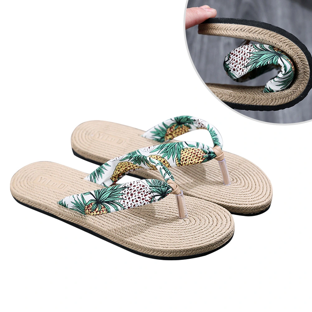 1 Pair Women's Slippers Wedges Imitation Straw Flat Floral Casual Travel Simple Beach Shoes Bohemian Outgoing Sandals Slippers Size 38 (Random Pattern)
