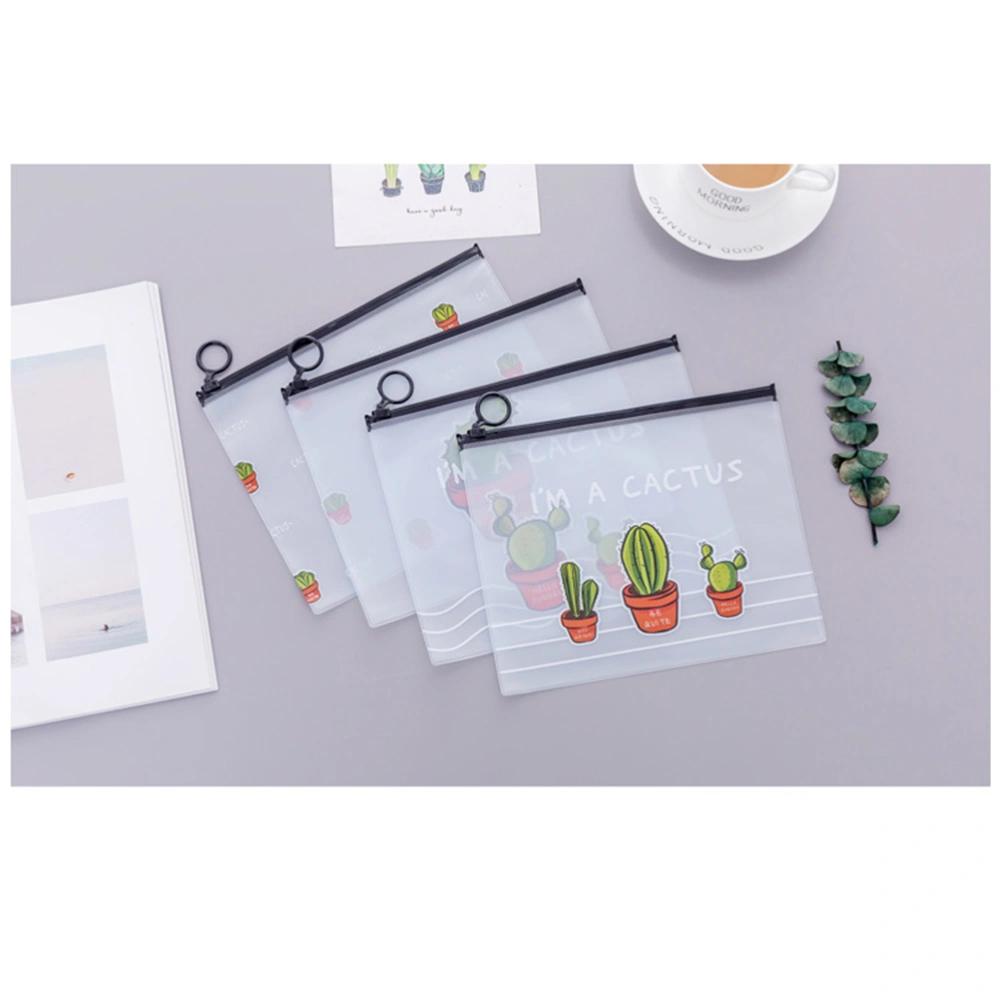 2pcs Clear Zipper File Bags Cactus Pattern Printed File Pouch with Big Pull Ring for Pencil File Storage