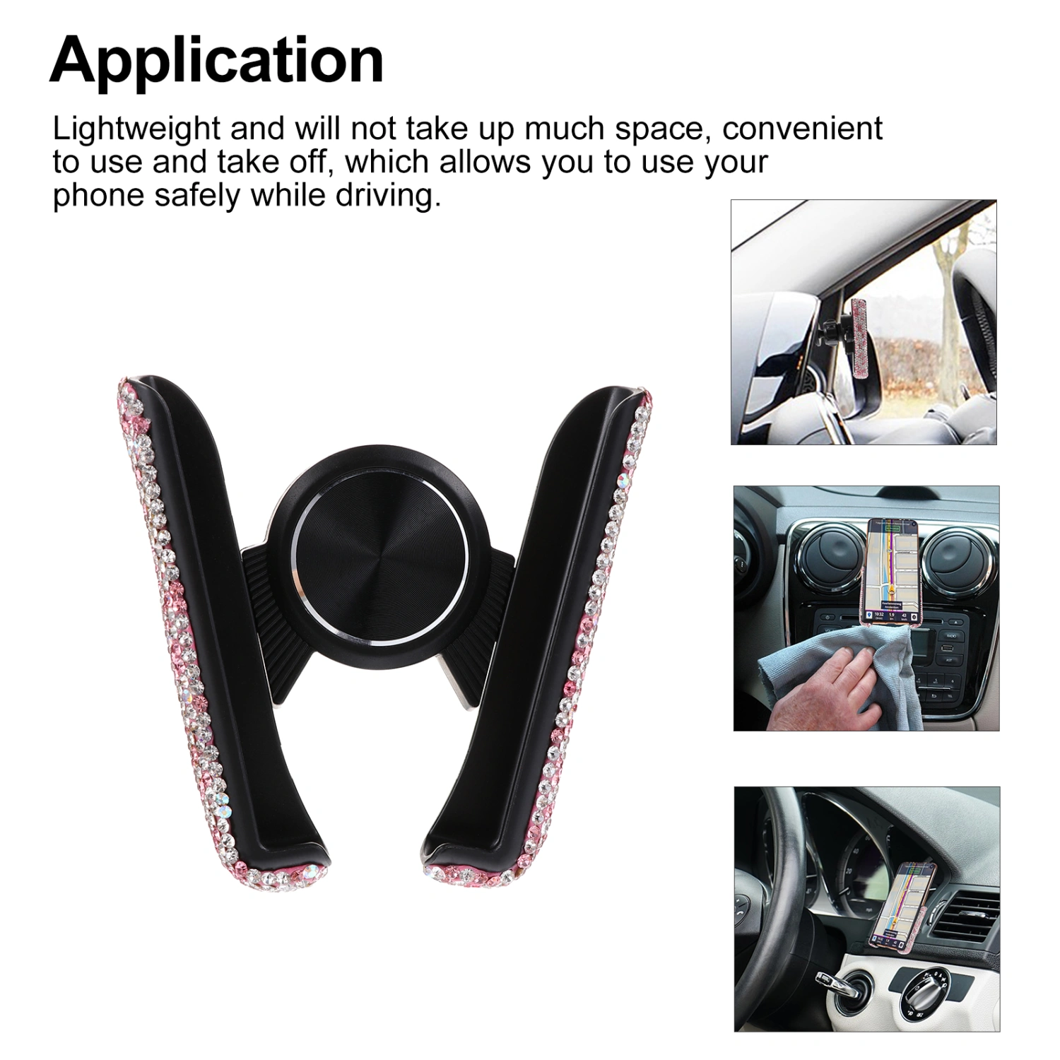 Car Auto Phone Stand Rhinestone Inlaid V Shape Auto Mobile Phone Support Stand