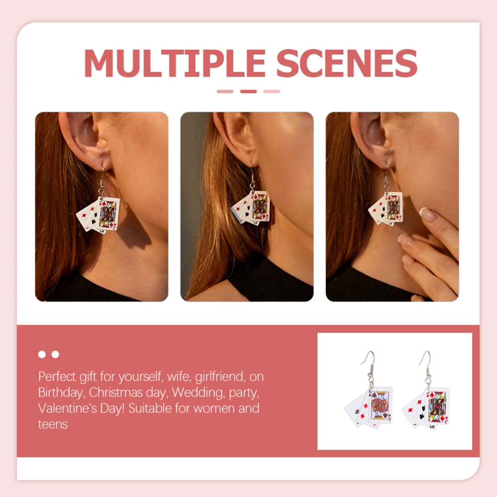 1 Pair Personality Playing Cards Earrings Fashion Earrings Ear Jewelries for Women