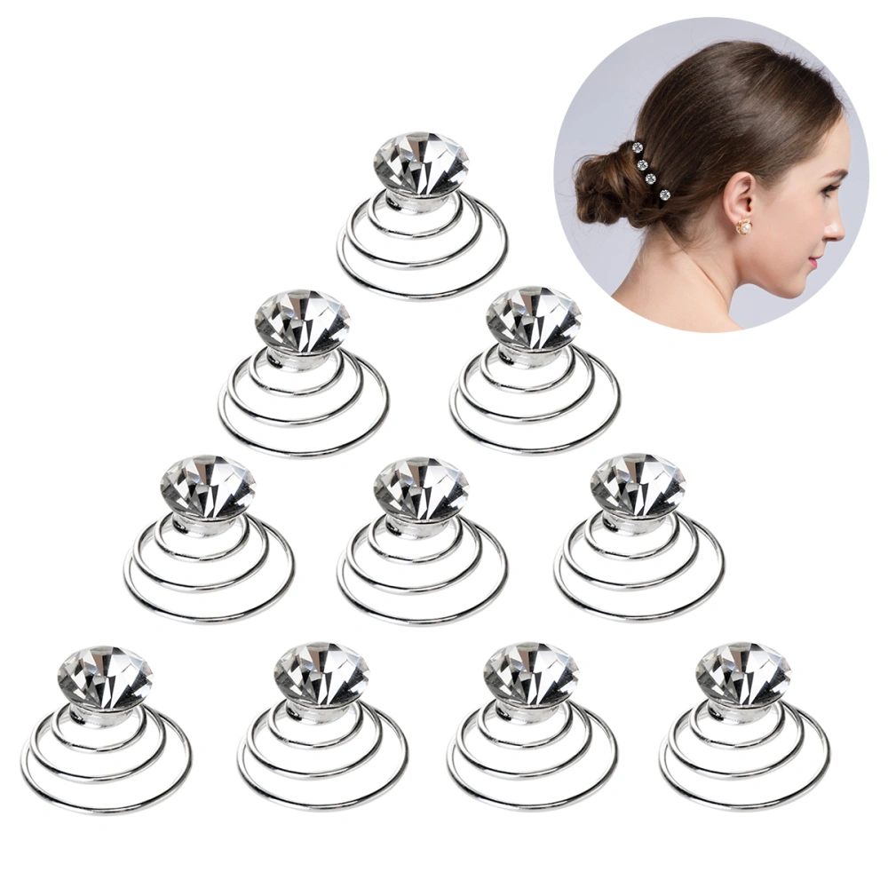 TINKSKY 10pcs Delicate Women's Girls Wedding Bridal Crystal Clear Rhinestones Metal Spiral Hairpins Hair