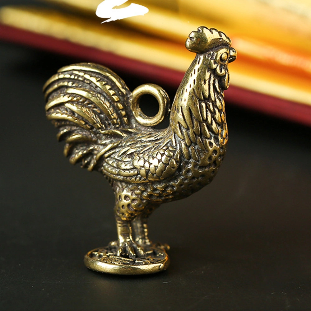 2pcs Brass Key Pendant Keychain Key Ring Retro Zodiac Rooster Shape Design for Gift