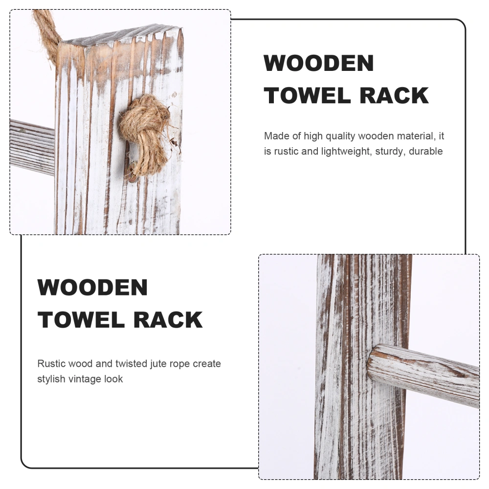 1Pc 3-Tier Towel Rack Rustic Wood Wall-Hanging Hand Towel Storage Ladder