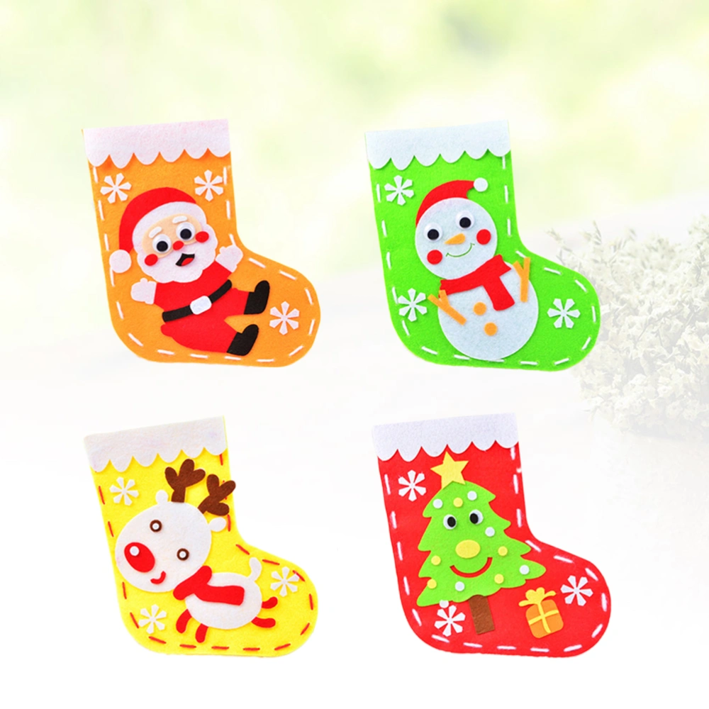 4pcs Christmas Scok Decoration Handmade Stocking DIY Material Accessories Xmas Embellishment for Kids Kindergarten