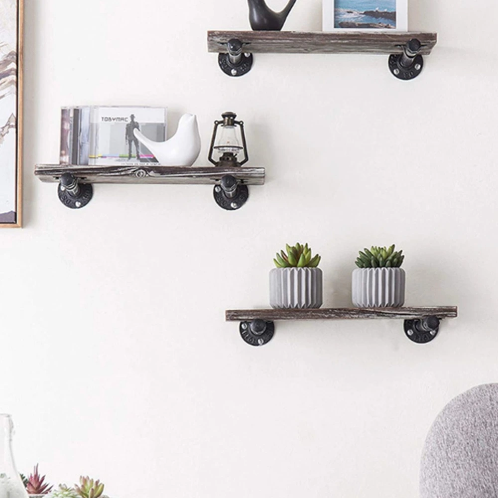 1 Set of 20PCS 30CM Long Pipe-shaped Support Shelf Iron Art Layer Board Bracket Commodity Shelf Fixing Rack Single-layer Wall Hanging Bracket for Home Use (Black 4PCS Support Rack 16PCS Auxiliary Installation Accessories)