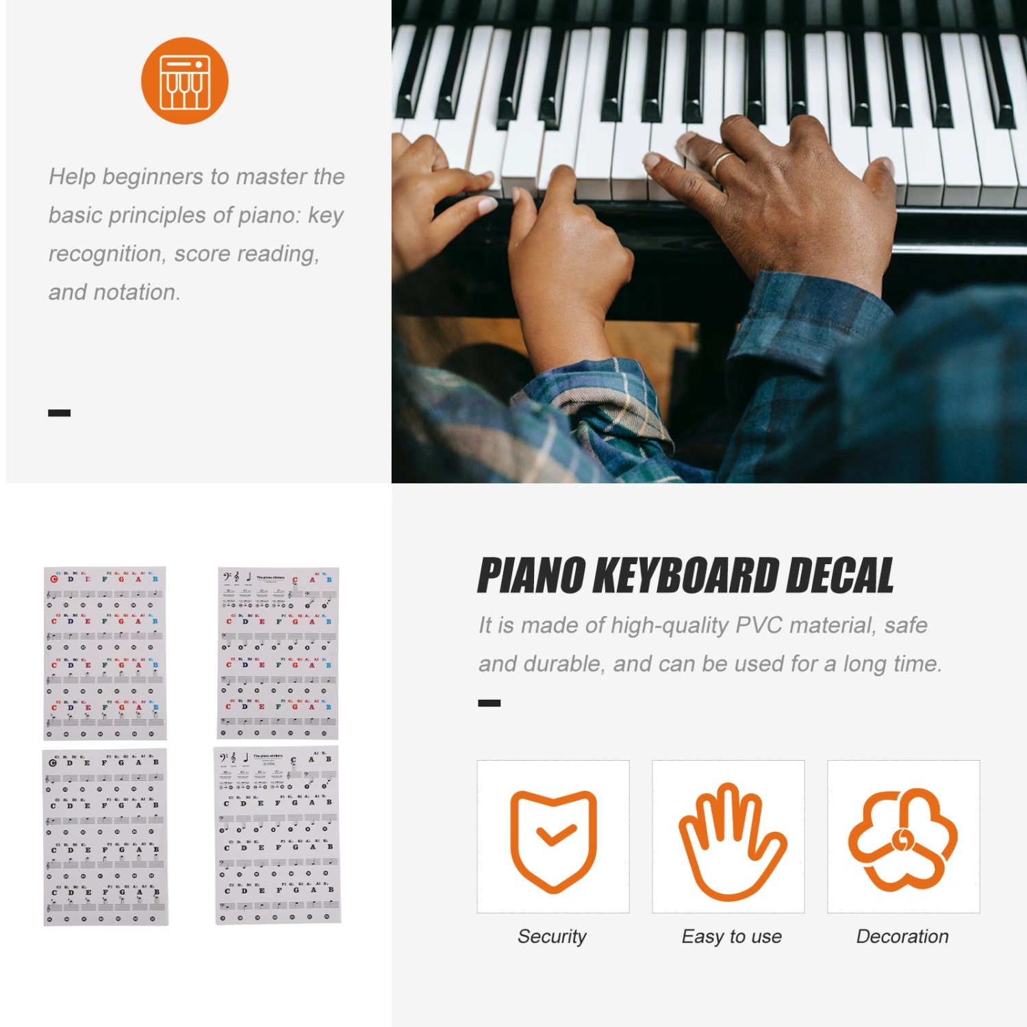 2pcs Piano Keyboard Decals Introductory Piano Stickers Piano Decals for Beginner