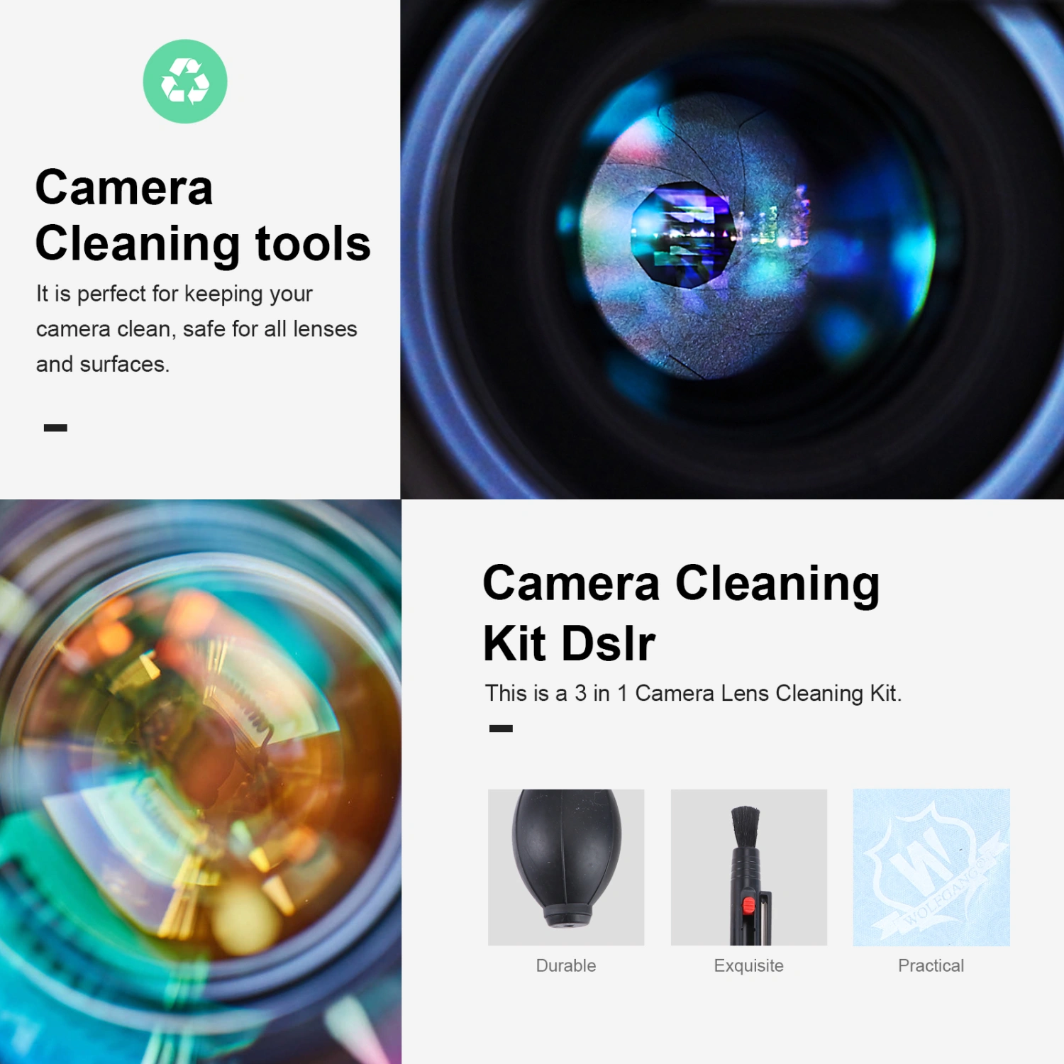 3 in 1 Camera Lens Cleaning Kit Cleaning Brush Lint Free Wipes Air Blower Kit for Nikon Lens Filter (Random Color)