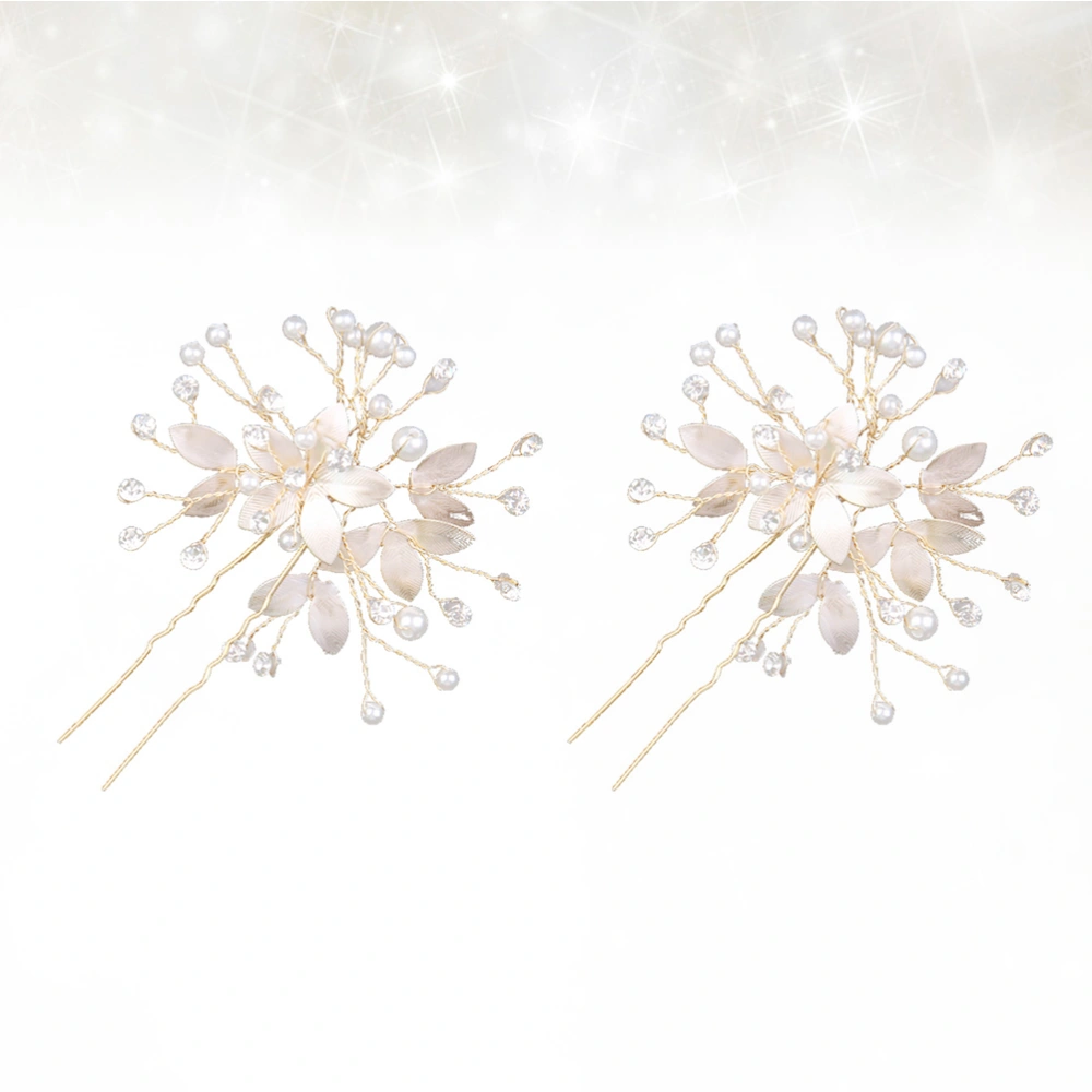 2pcs Elegant Hair Sticks Wedding Pearl Hair Forks Fashion Hair Clip for Bride Women Girls (Golden)