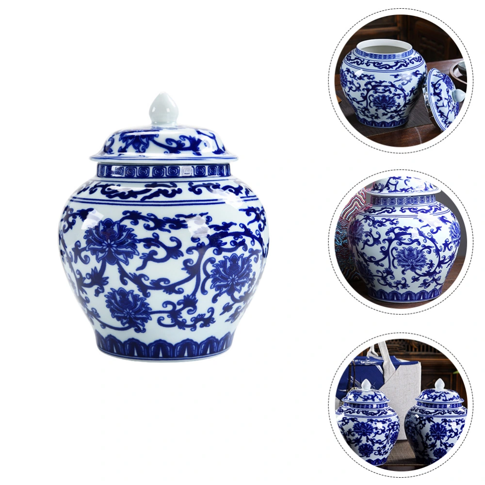 1Pc Classical Tea-leaf Sealed Jar Blue and White Porcelain Elements Tank