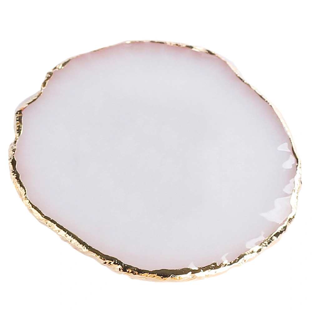 Exquisite Jewelry Storage Plate Display Tray Golden Rim Agate Jewelry Organizer Holder Creative Storage Dish Trinket Tray (White)