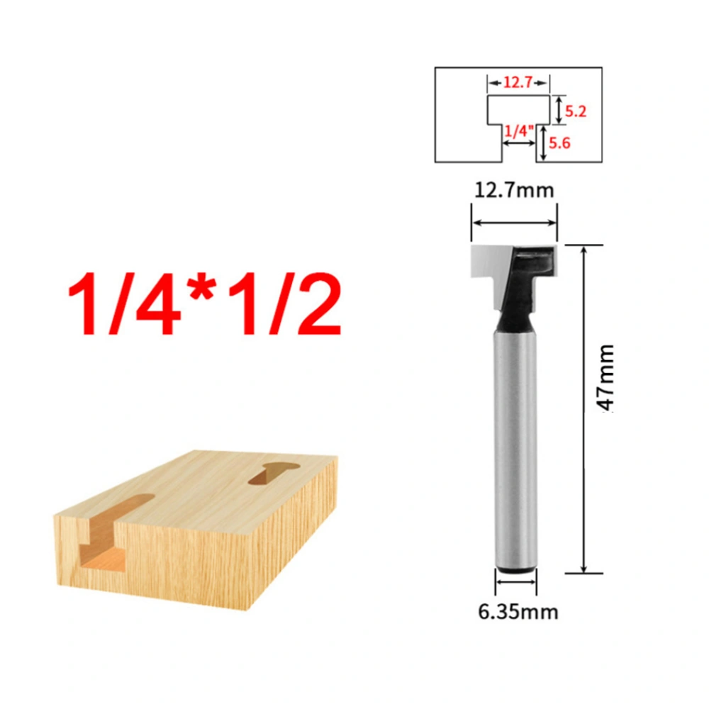 T Type Cleaning Bottom Router Bit 1/4 x 5/6 3/8 1/2 Wood Milling Cutter Woodworking Tool (Silver)