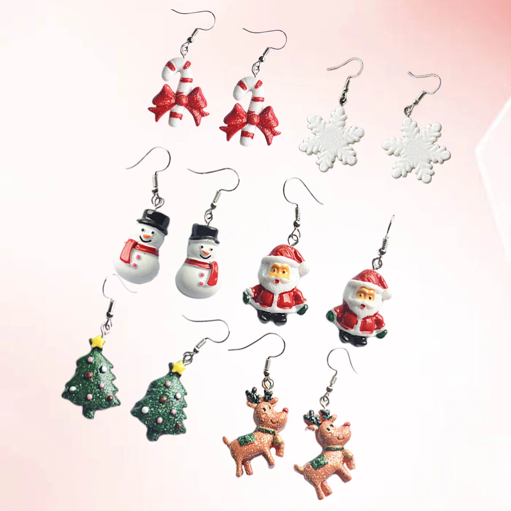 6 Pairs Fashion Eardrop Christmas Cartoon Earring Creative Jewelry for Woman Girls (Snow, Santa Claus, Bowknot Crutch, Christmas Tree, Snowman, Reindeer)