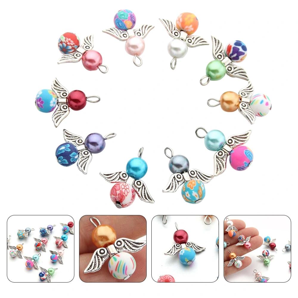 10PCS DIY Jewelries Pendants DIY Alloy Wing Glass Pearl Pendants (Mixed Color)