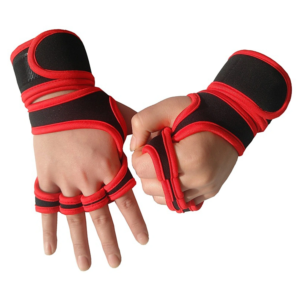 1 Pair Professional Sports Gloves Gym Fitness Weightlifting Gloves Half Finger Gloves for Men Women Adults (Red, M Size)