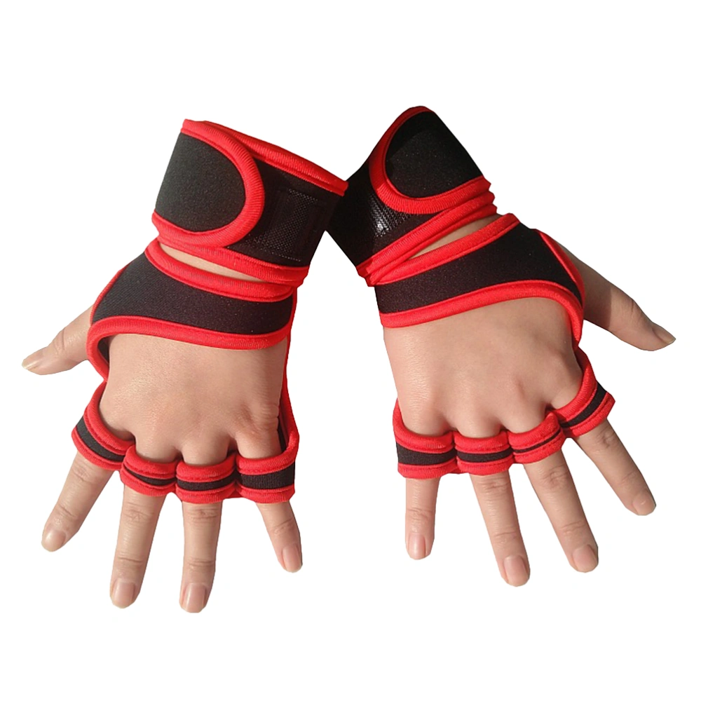 1 Pair Professional Sports Gloves Gym Fitness Weightlifting Gloves Half Finger Gloves for Men Women Adults (Red, M Size)