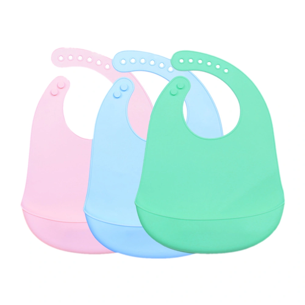 3pcs Silicone Bibs Waterproof Adjustable Foldable Feeding Apron Meal Bib for Toddlers Baby (Green Light Blue Pink)