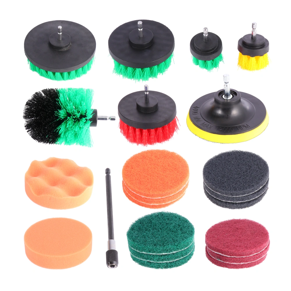 1 Set of 22pcs Electric Drill Brush Kit Round Scrubber Cleaning Brushes for Carpet Glass Car Tires (Green)