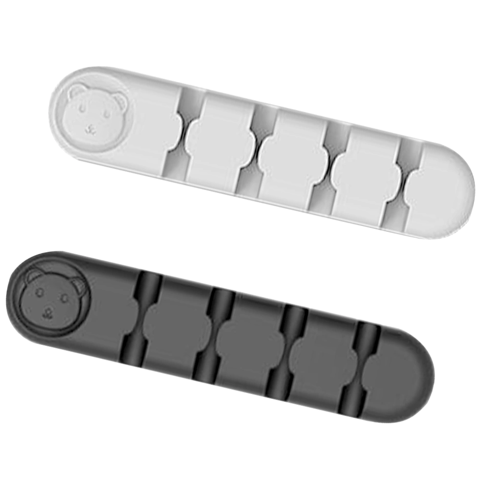 2pcs Desk Cord Organizer Self Adhesive Cable Holder Wire Management Silicone Cable Clip (White + Black)