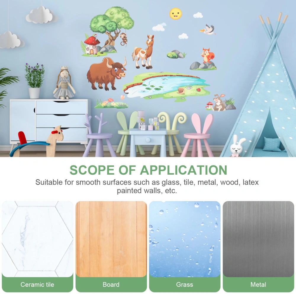 1 Set of Animal Tree Pattern Wall Decals Self-adhesive Children Room Wall Stickers