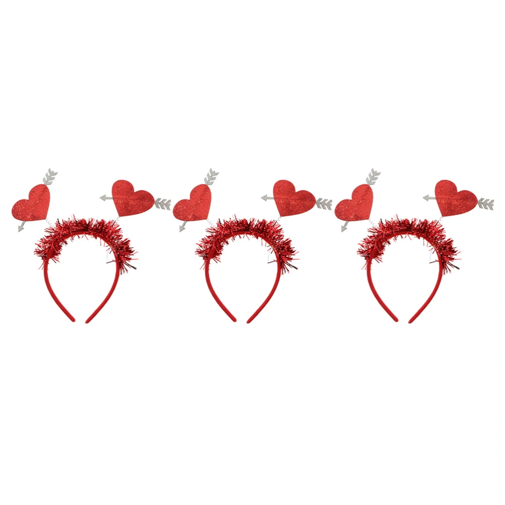 3Pcs Heart Design Headband  Unique Party Hairbands Valentine's Day Chic Headbands