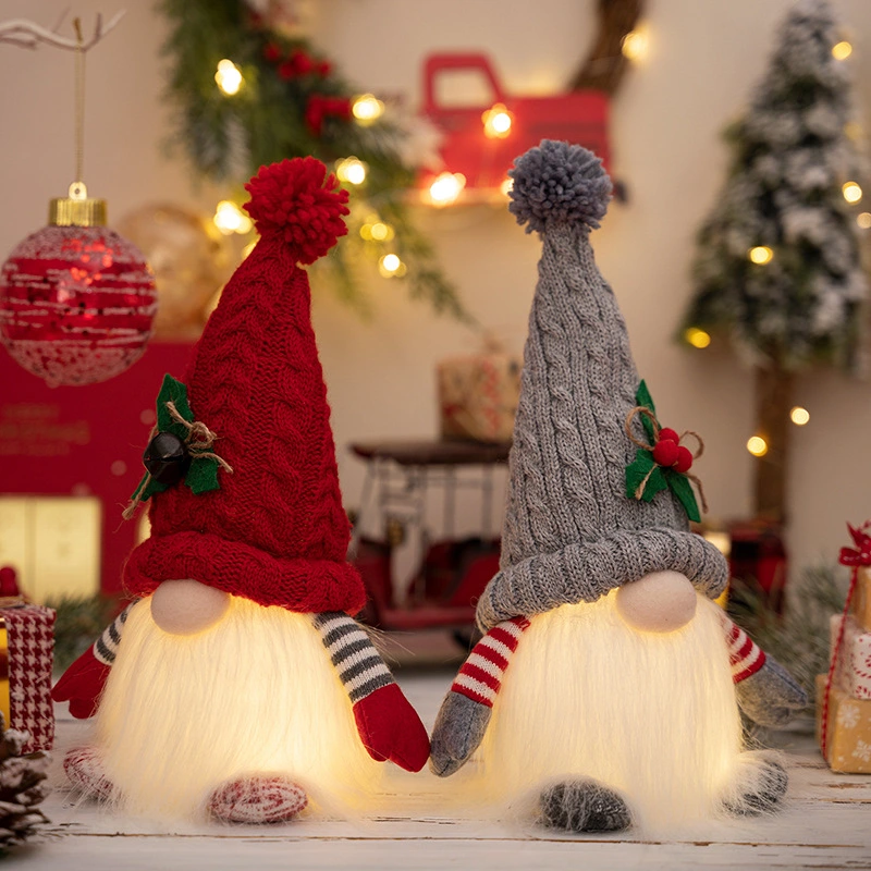 Christmas Decorations Dwarf Knitted Hat Glowing Rudolf Doll Ornaments