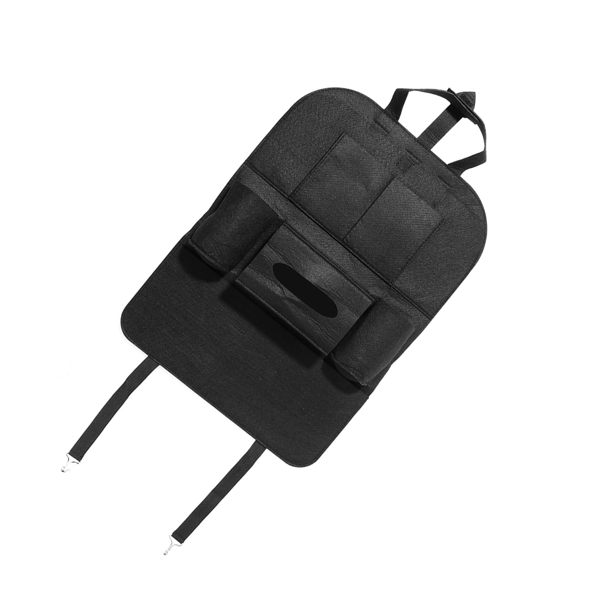Backseat Organizer Felt 6-Pocket Kids Toys Car Back Seat Travel Storage Bag for Tissue Box Pen (Black)